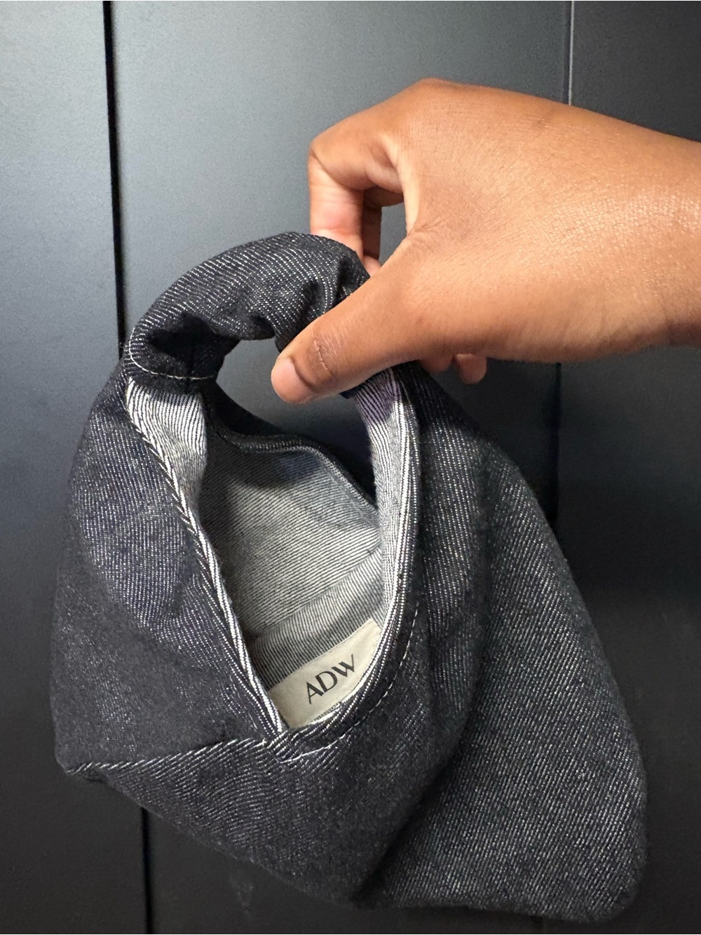 ADV Denim Knot Handle Bag in Dark Grey